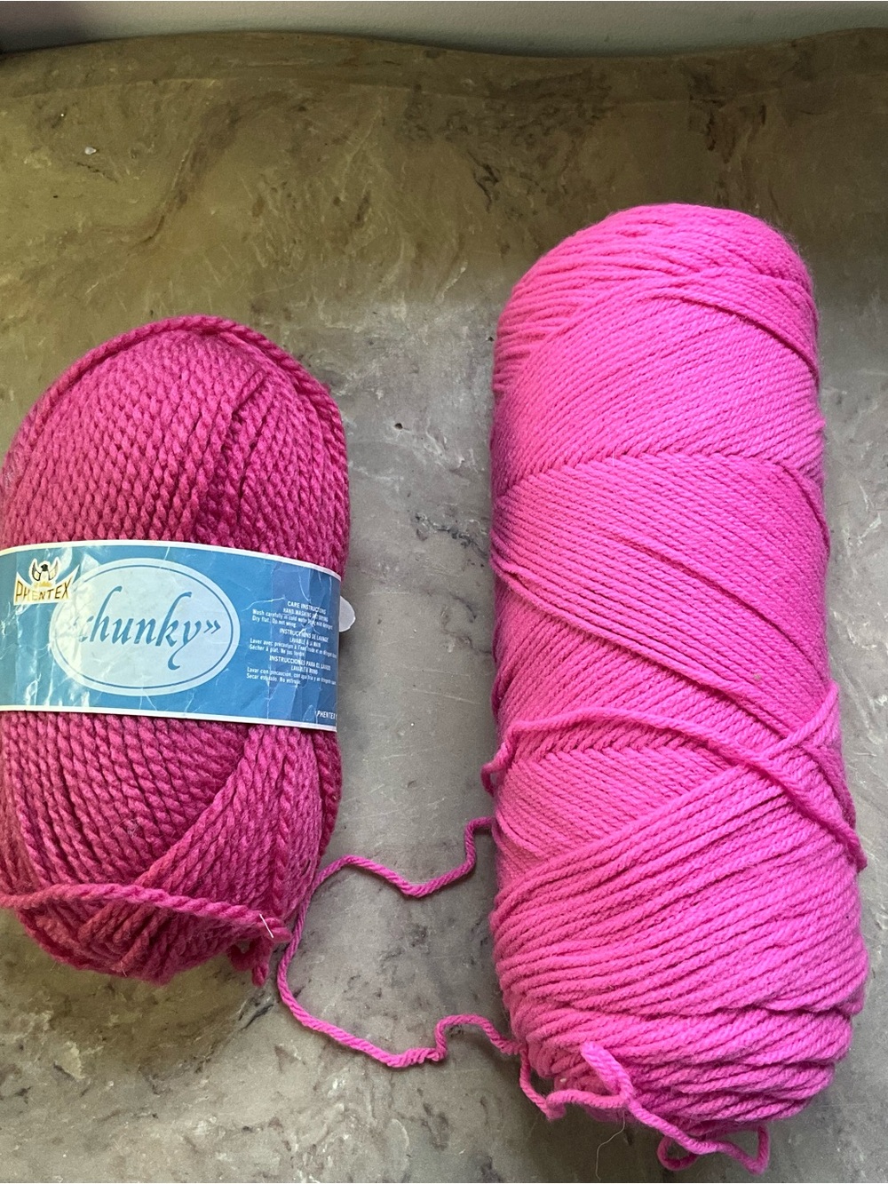 Two Skeins of Acrylic Yarn Bright Pink & Raspberry